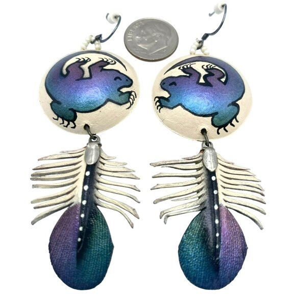 Native American Feather Lizard Purple Blue Iridescent SIGNED! Hand crafted RARE! - Picture 6 of 6